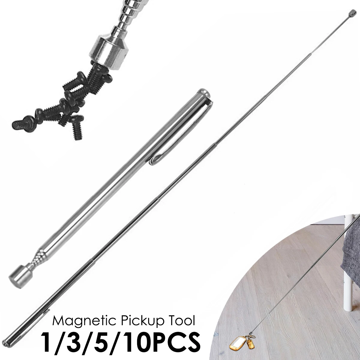 Adjustable Telescoping Magnetic Grabber Tool with Pocket Clip