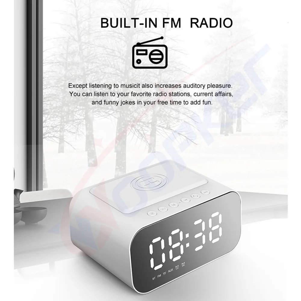 Multifunction 15W Wireless Charger 5W Speaker Display Night Light Alarm Clock 20