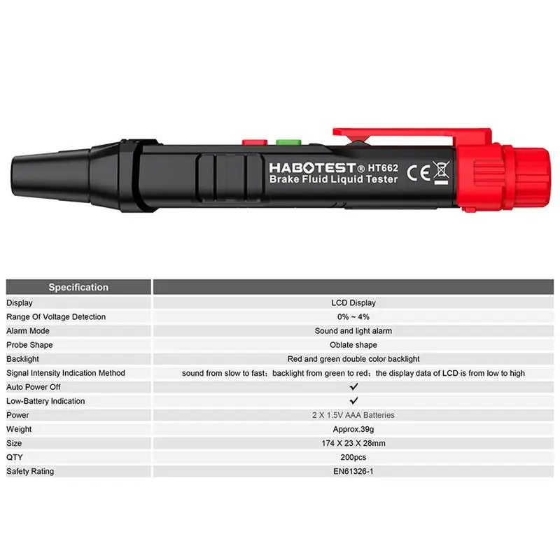 1pc Car Brake Fluid Tester Pen, Auto Brake Diagnostic Testing Tool,  Hydraulic Fluid Liquid Oil Moisture Analyzer With 5 LED Indicators