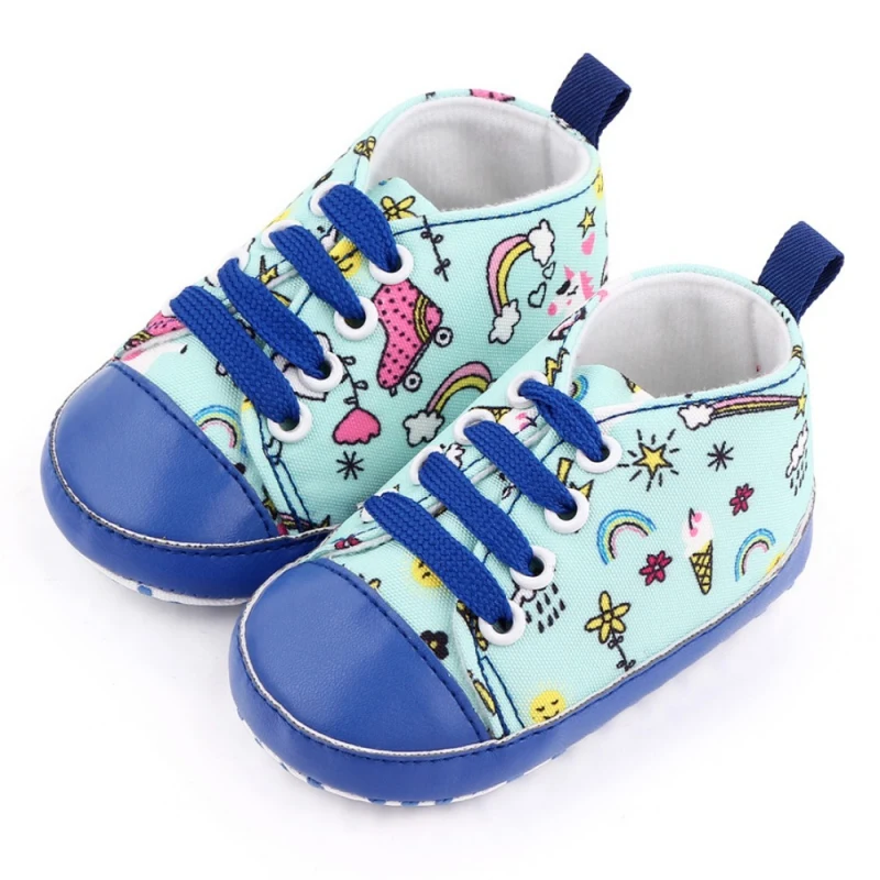 Baby Canvas Sneakers for Boy and Girl 0-18M Full Printed Non-Slip Comfortable First Walkers Classic Infant Casual Shoes