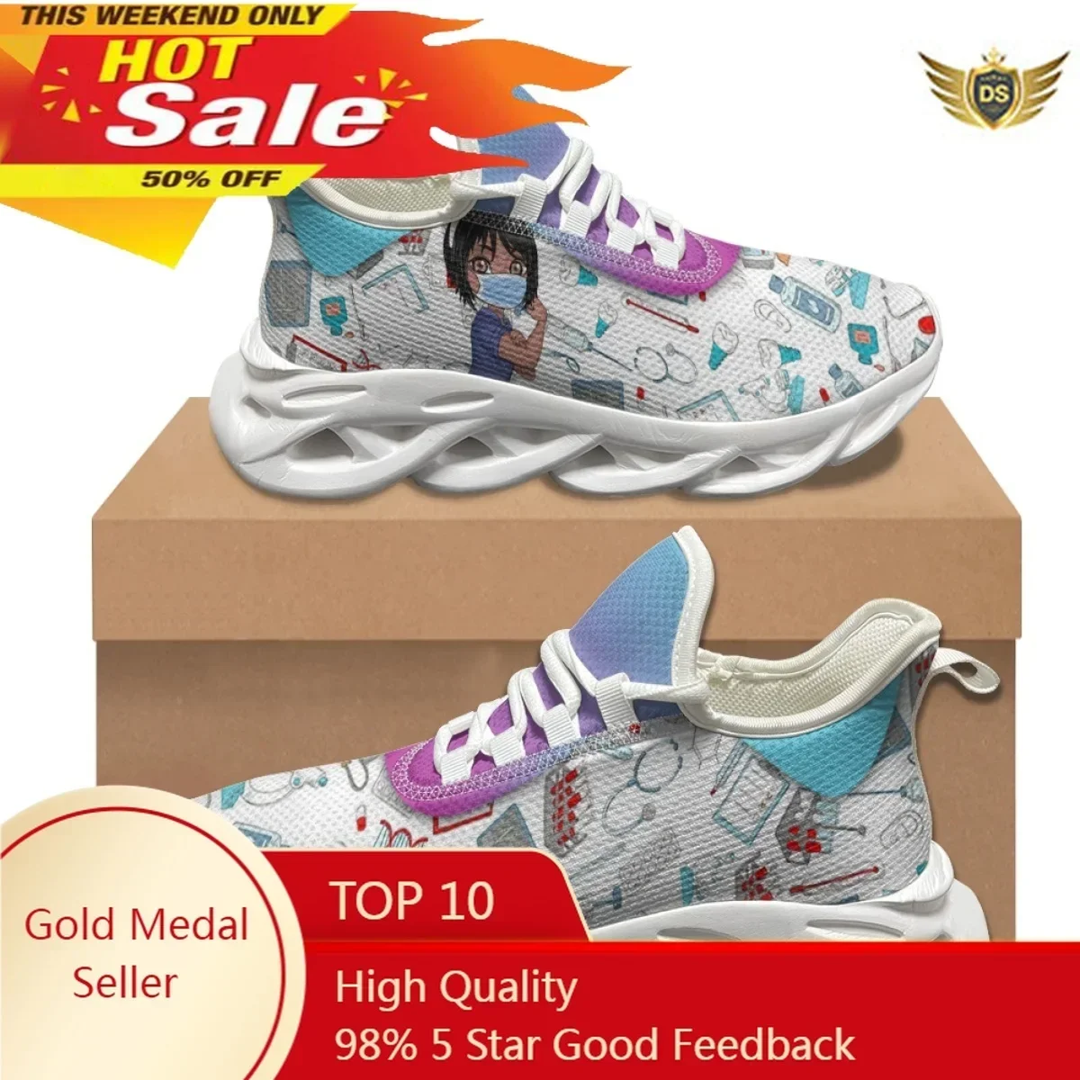 Medical Nurse Printed Women's Flat Shoes Hospital Equipment Design Breathable Sneakers Female Nursing Gift Shoes Zapatos Mujer