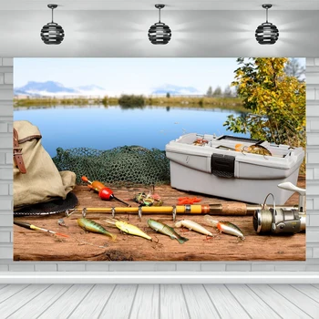 벽 걸이형 폴리에스터 낚시 가게 광고 배경 장비, 쇼핑몰, 어린이 여행, 가족 파티, 미끼 막대, 방 장식