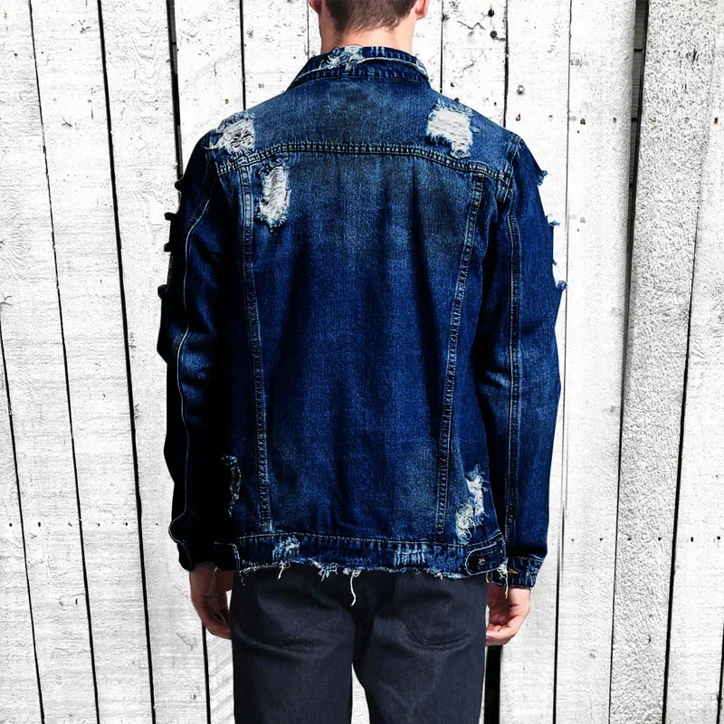 Street Fashion Ripped Denim Jacket Men's Classic Vintage Denim