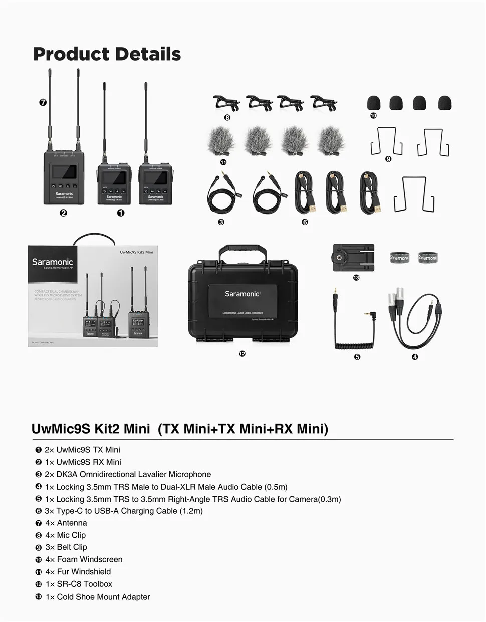 Professional Wireless Lavalier Microphone UwMic9S Kit1/2 Mini UHF Lapel Studio Mic Set for PC iPhone Camera Interview Broadcast