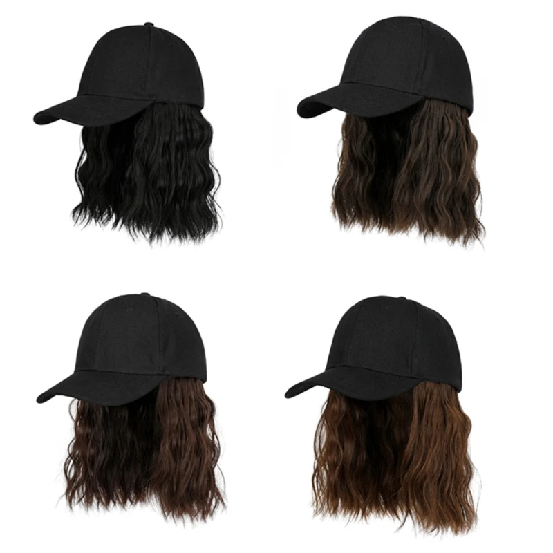 

Women Short Curly Hair Hat Baseball Cap Adjustable Synthetic Fiber Cap