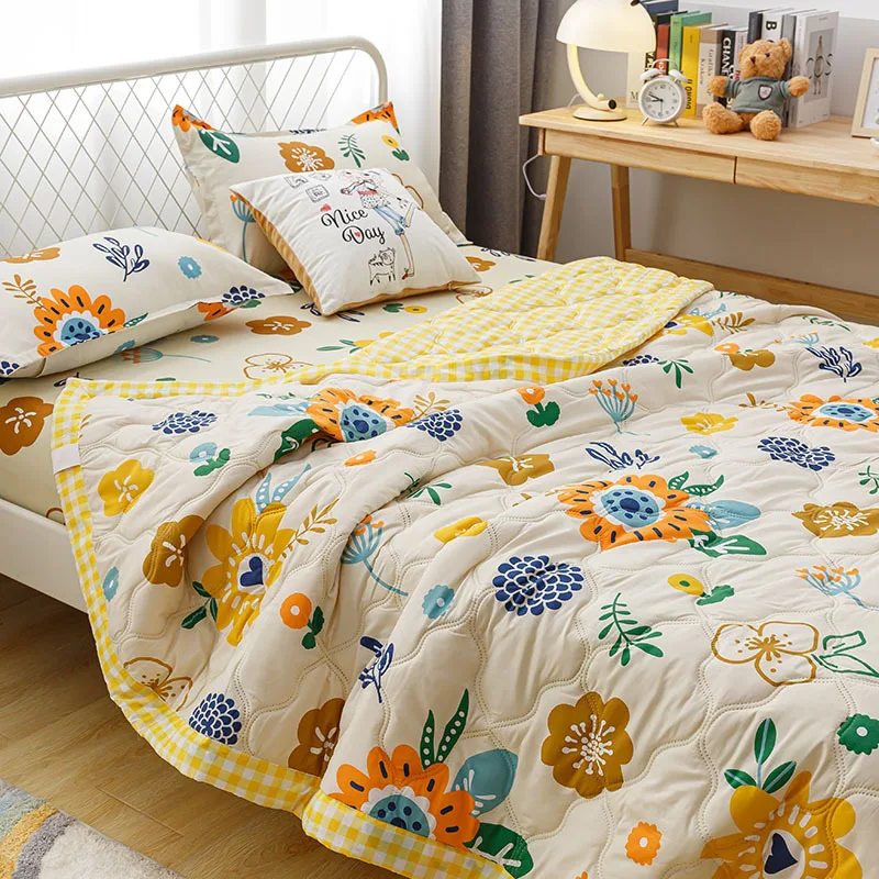 CoupleBedQuiltCoolingSummerBlanketWashedCottonMachineWashable