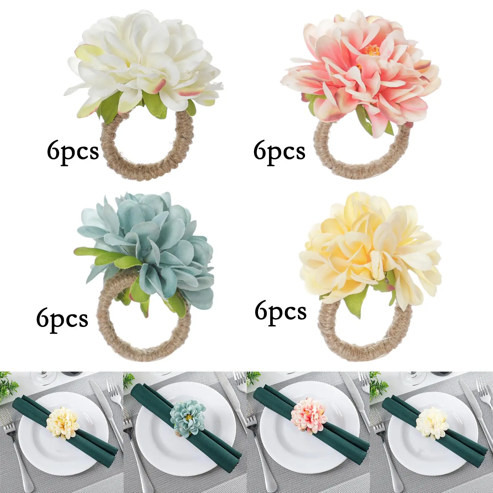 Napkin Holder 6 Pieces Flower Shaped for Centerpieces Festival Wedding Thanksgiving Home Kitchen Decor