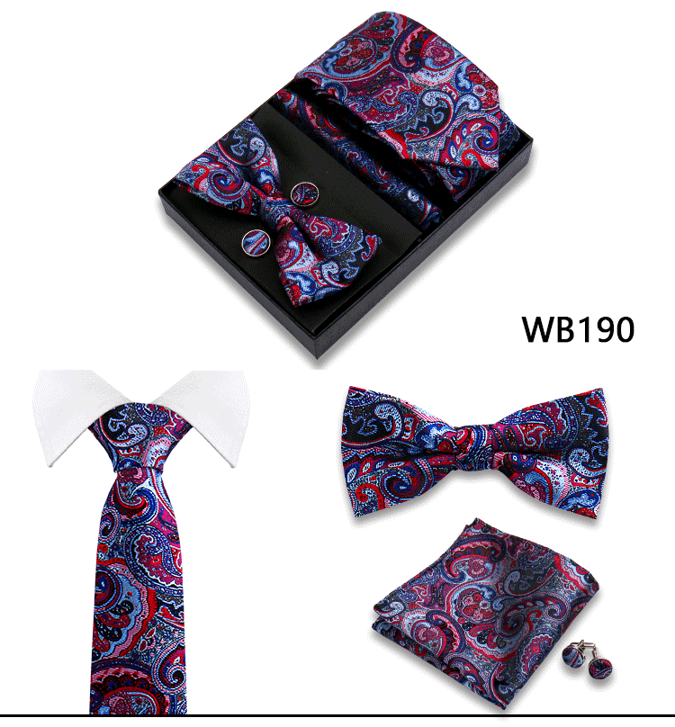 Herren-Krawatte in Geschenkbox, Fliege und Einstecktuch, Manschettenknöpfe-Set für Männer, Hochzeit, Business, formeller Anzug, individuelle Krawatte, Gravata-Geschenkset – Detail 30