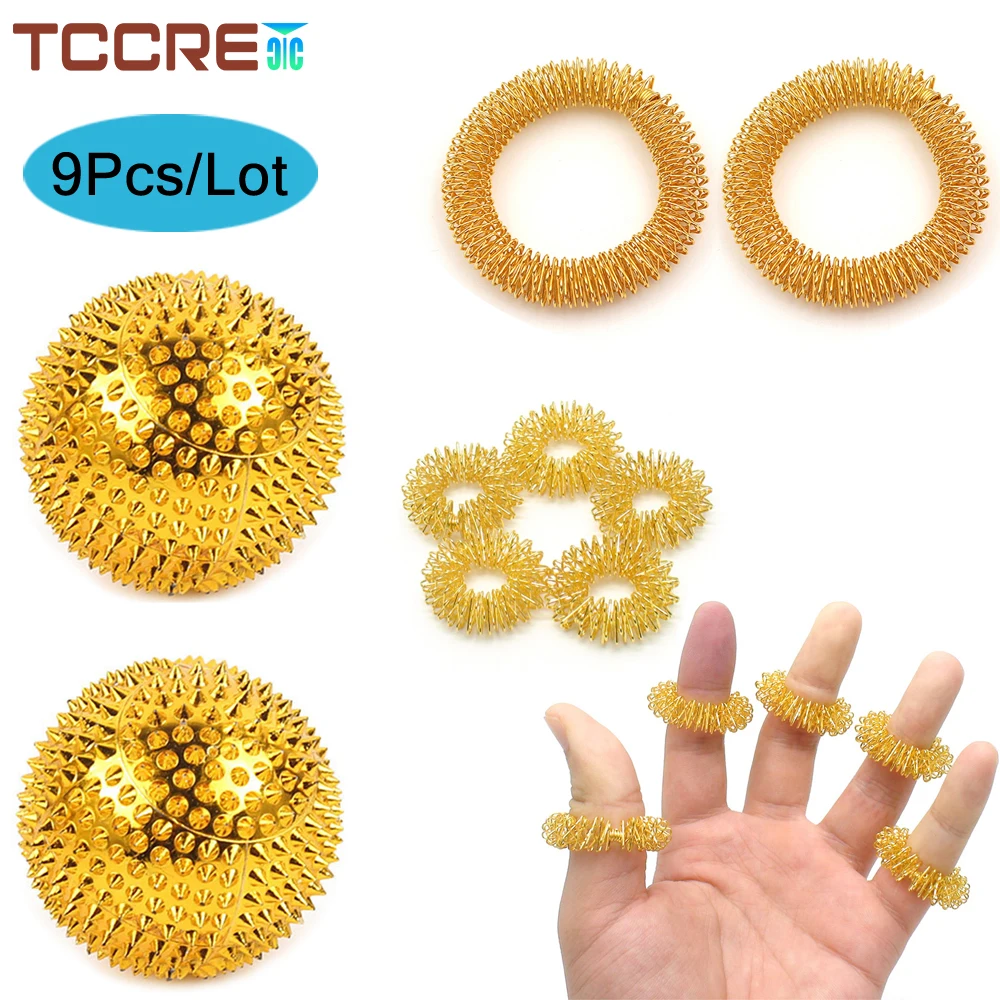 9Pcs/Lot Pressure Relief Magnetic Ball Massager Finger Wrist Massage Rings Hand Foot Back Neck Body Acupuncture Massage Muscle