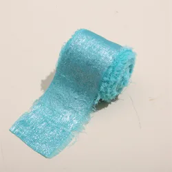 Luxurious Frayed Edged Satin Ribbon with Bronzing - 5 Yards for Elegant Crafts & Special Occasions (Lake blue)