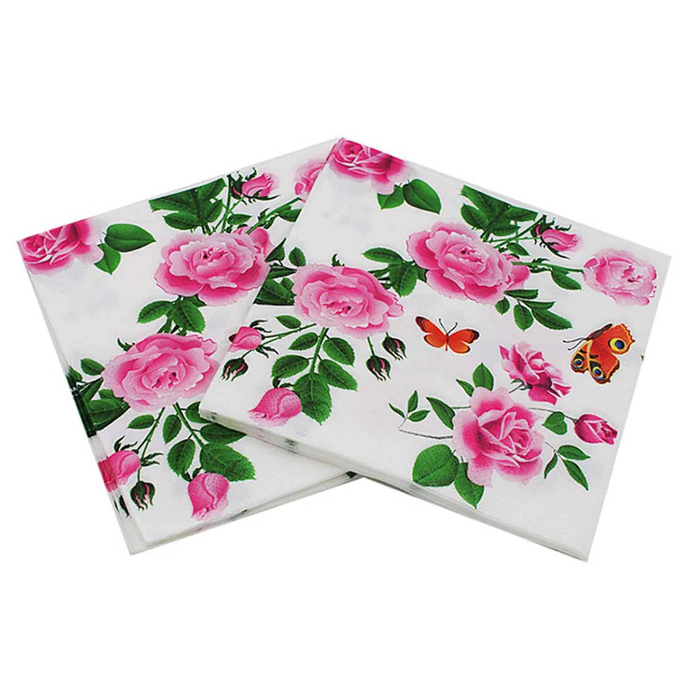 

20 Sheets Disposable Napkins Rose Pattern Tissue Napkin Party Supplies