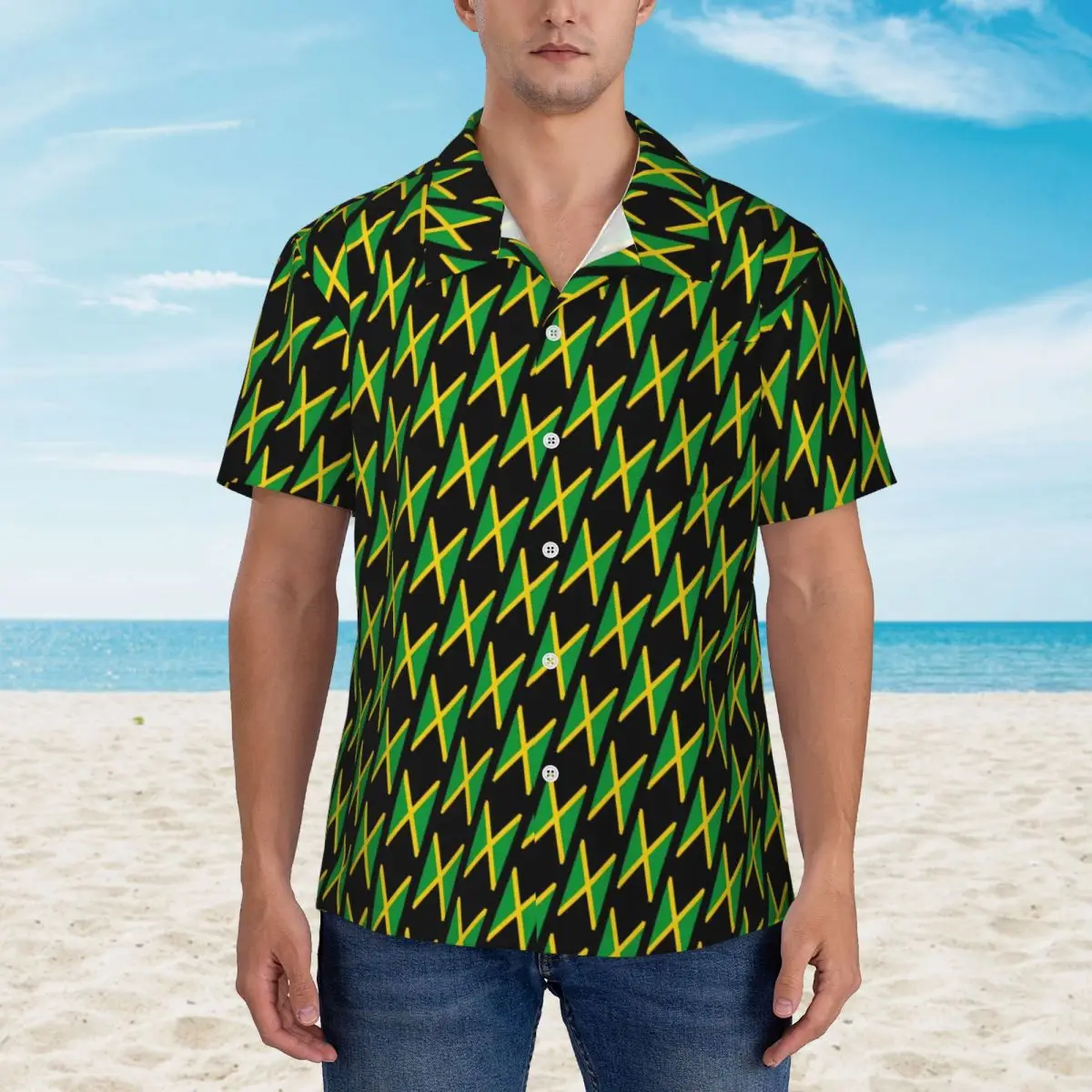 

Jamaica Flag Hawaiian Shirt Male Vacation Jamaican fashion Casual Shirts Short Sleeve Street Style Elegant Oversized Blouses