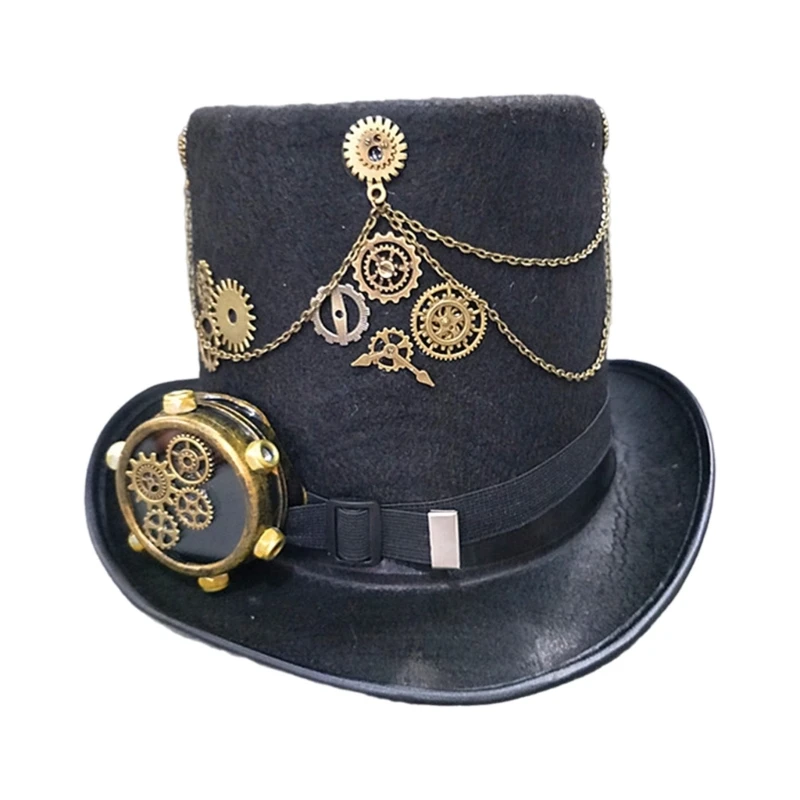 

Steampunk Top Hat with Goggles Halloween Metal Gear Decor Hat Gothic Cosplay Magician Hat Unisex Jazzs Hat