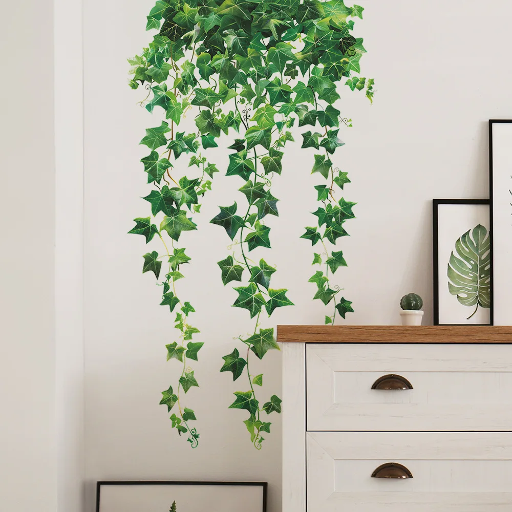 2 Sheets Set Hanging Vine Wall Decals Evergreen Ivy Leaves Wall Stickers Bedroom Living Room Sofa TV Background Wall Art Decor
