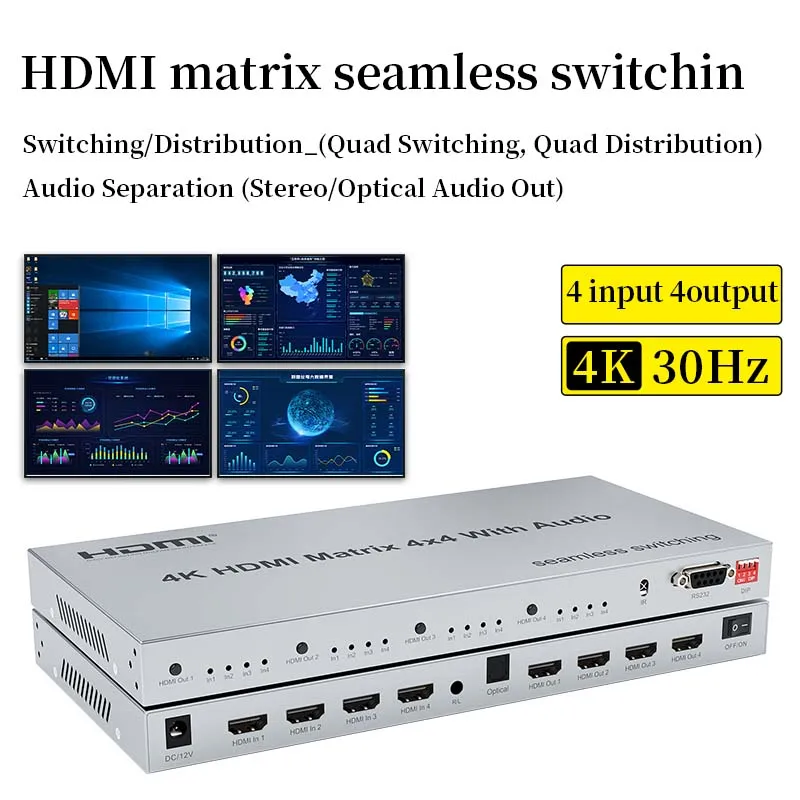 

hdmi matrix 4 into 4 out 2.0 switch distributor hd 4k four into four out 1080p serial RS232 splicing