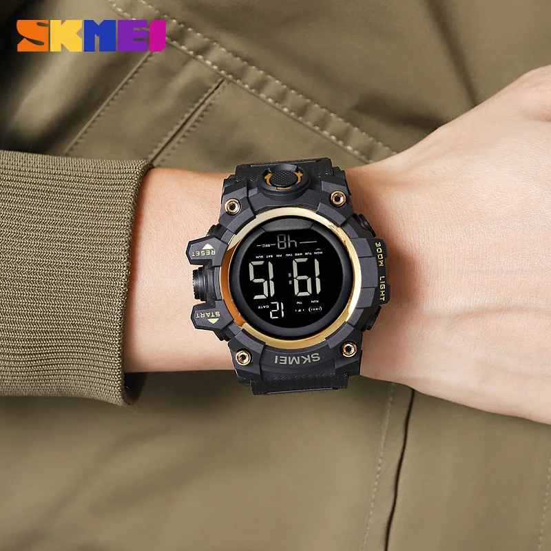 SKMEI Military Digital Watch For Men 2Time Chronograph Electronic LED Wristwatch Fashion Sport Waterproof Shockproof  Male Clock