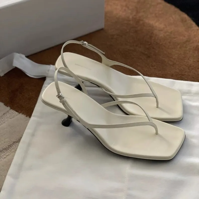 New French Cat Heel Mid Heel Herringbone Sandals for Women's Summer Outwear Open Toe Clip Toe High Heel Sandals Zapatos De Mujer — view 2