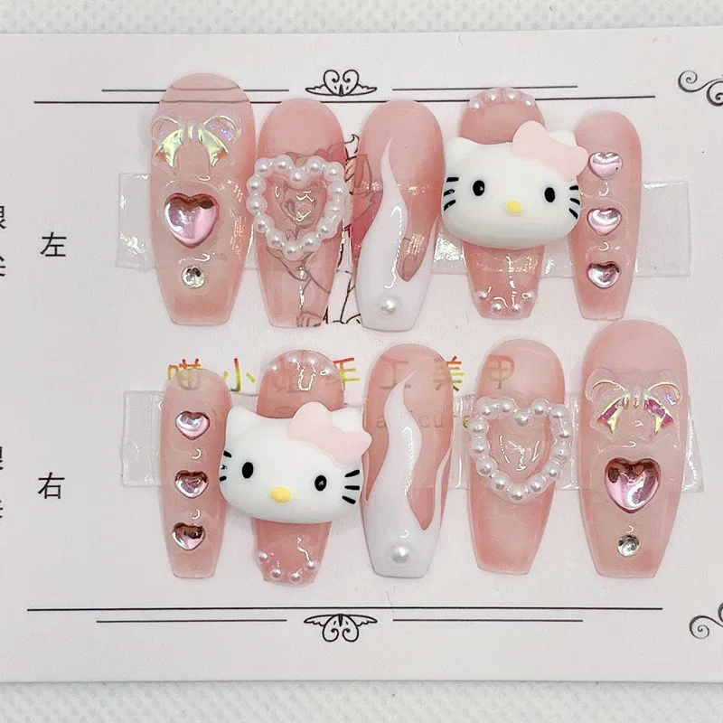 산리오 네일 헬로 키티 마이 멜로디 귀여운 만화 수지 달콤한 소녀 스타일, DIY 분리형 매니큐어, 카와이 네일 장식 선물, 10 개