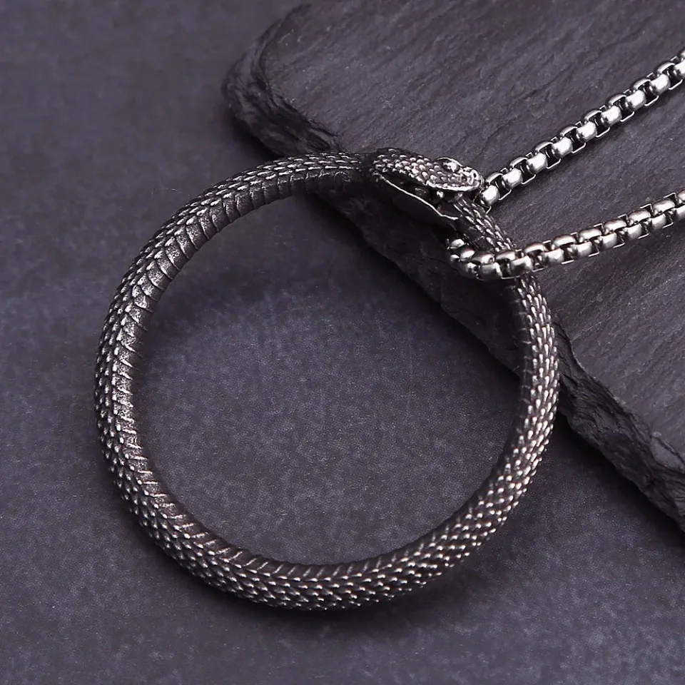 Punk Vintage 316l Edelstahl Ouroboros Schlangen Anhänger für Männer Wikinger Tier Halskette Gothic Party Schmuck Geschenke Großhandel