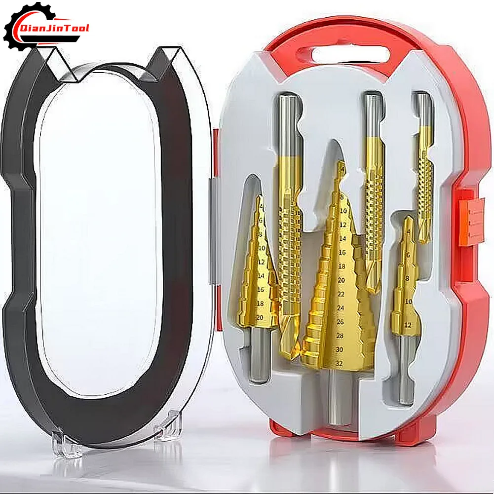 

6Pcs Step Drill Bit Saw Drill Bit Set Titanium Milling Cutter 4-12 4-20 4-32mm 3 6 8mm For Woodworking Metal Core Hole Opener