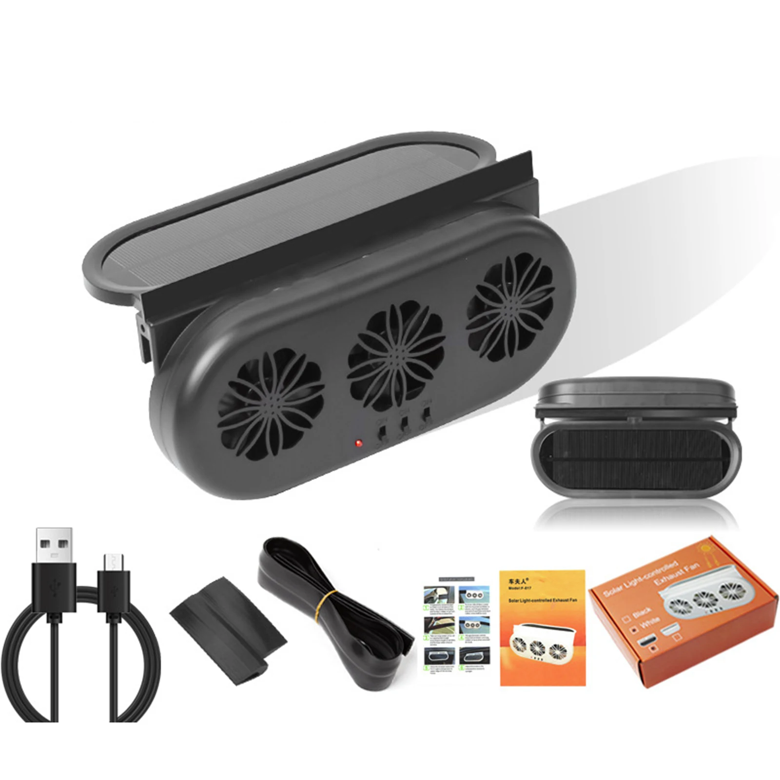 Vehicle Cooling Fan,Car Solar Powered Window Exhaust Fan Low Noise 3 Speed Adjustable Air Purifier for Traveling, Truck, SUV