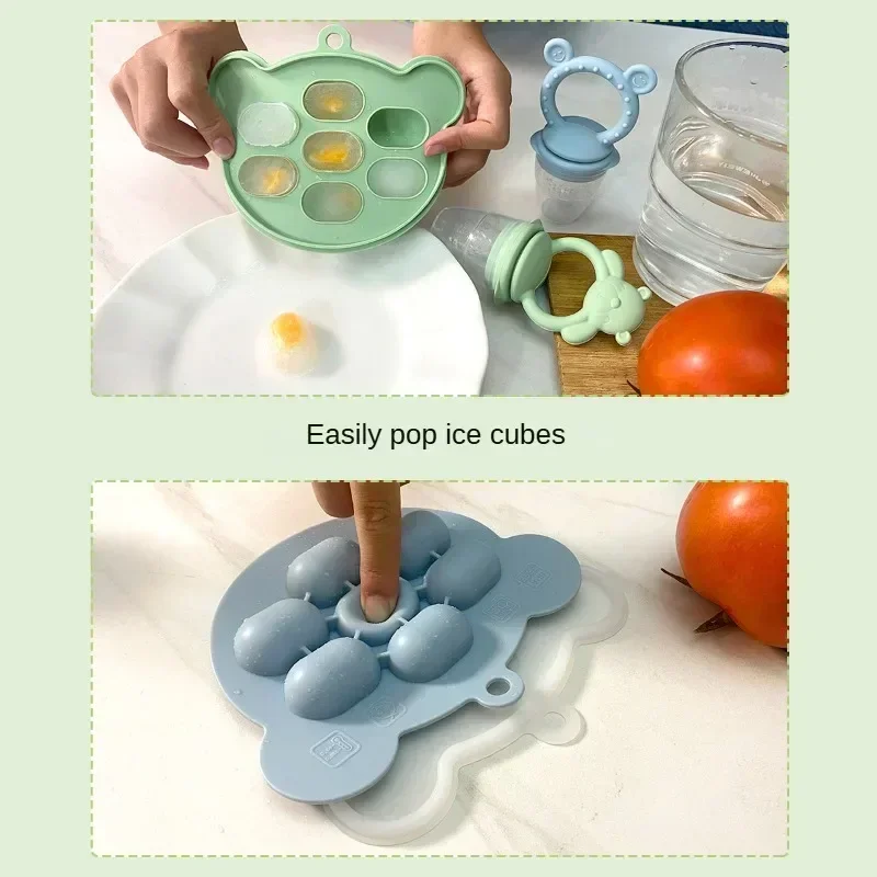 2pcs Bear Set Bites Fruit Feeder Breastfeeding Freezer Tray Food Soup Silicone Freezer Tray Silicone Popsicle Moulds fruit food feeder