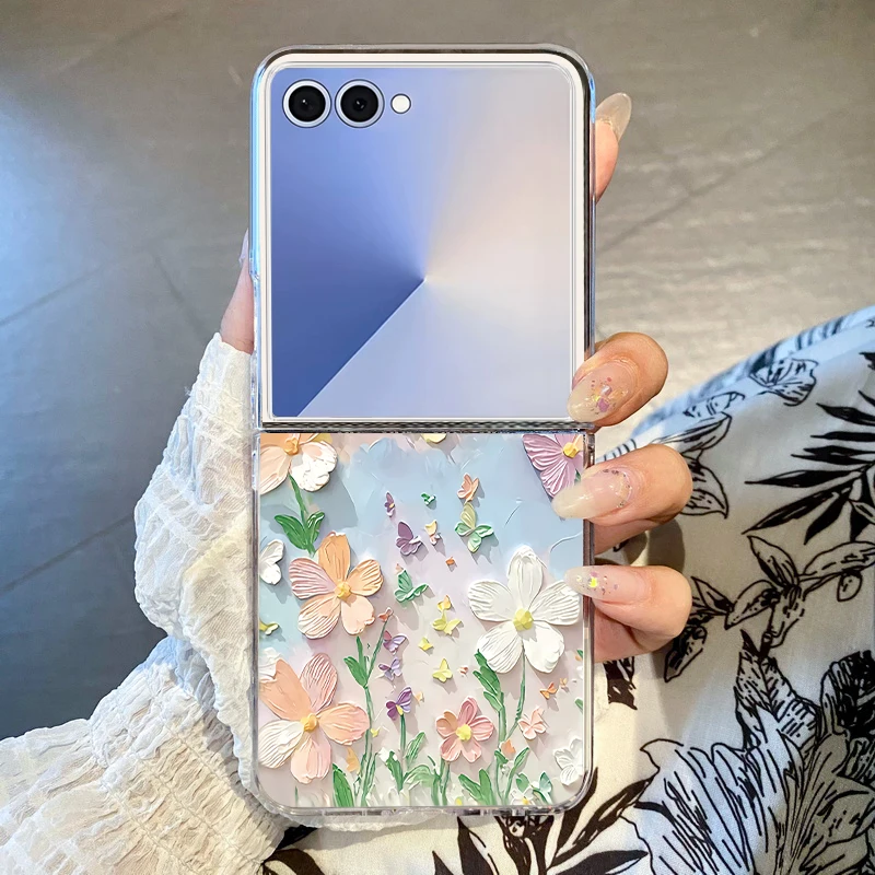 Relief Flower Pattern Clear Folding Phone Case