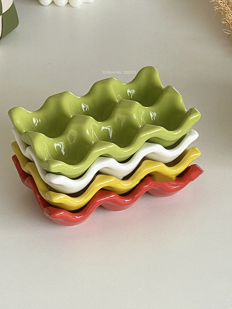 Beautiful 6 Compartments Ceramic Egg Tray Home Refrigerator Egg Storage Tray Creative Home Storage Moisture-proof Egg Tray 5