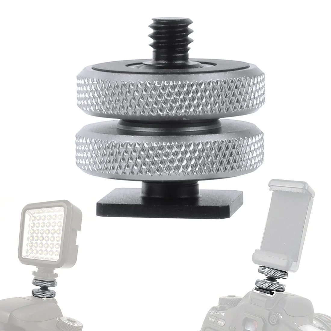 Tripod Mount Hot Shoe Adapter 1/4 3/8 inch Screw Single Nut Double Layer to Flas
