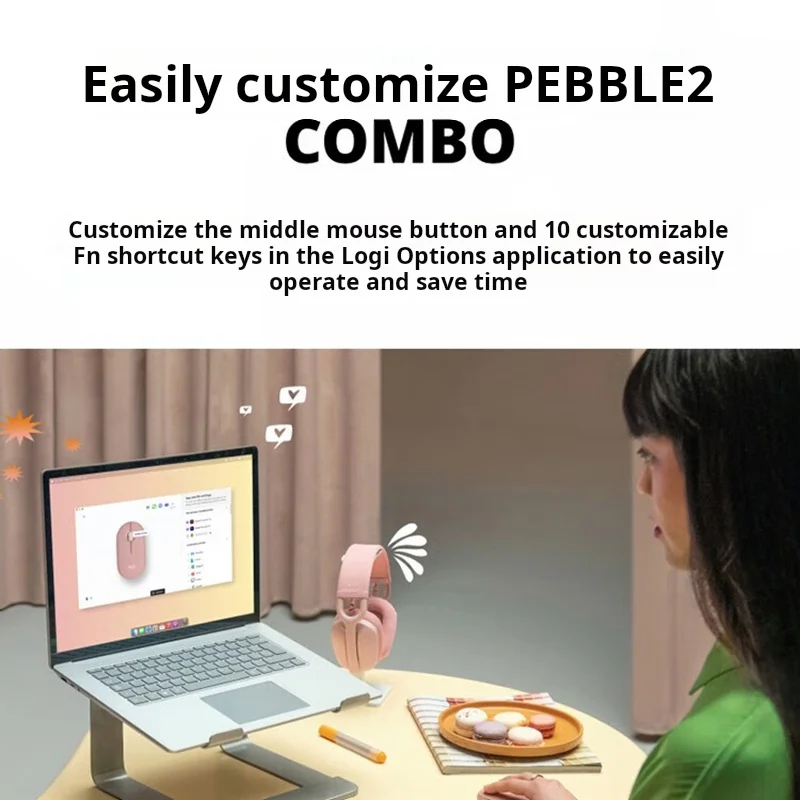 로지텍 PEBBLE 2 COMBO 무선 키보드 마우스 콤보 듀얼 모드 연결 맞춤형 키 3개 기기와 페어링 가능 슬림 스타일