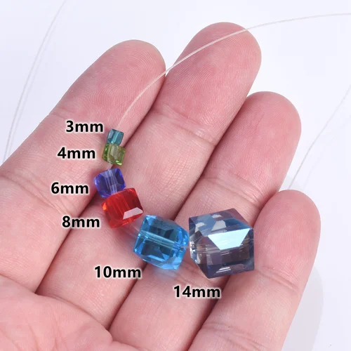 큐브 사각형 면 체코 크리스탈 유리 느슨한 공예 비즈, 쥬얼리 제작용 도매 로트, DIY 파트 1, 3mm, 4mm, 6mm, 8mm, 10mm 3