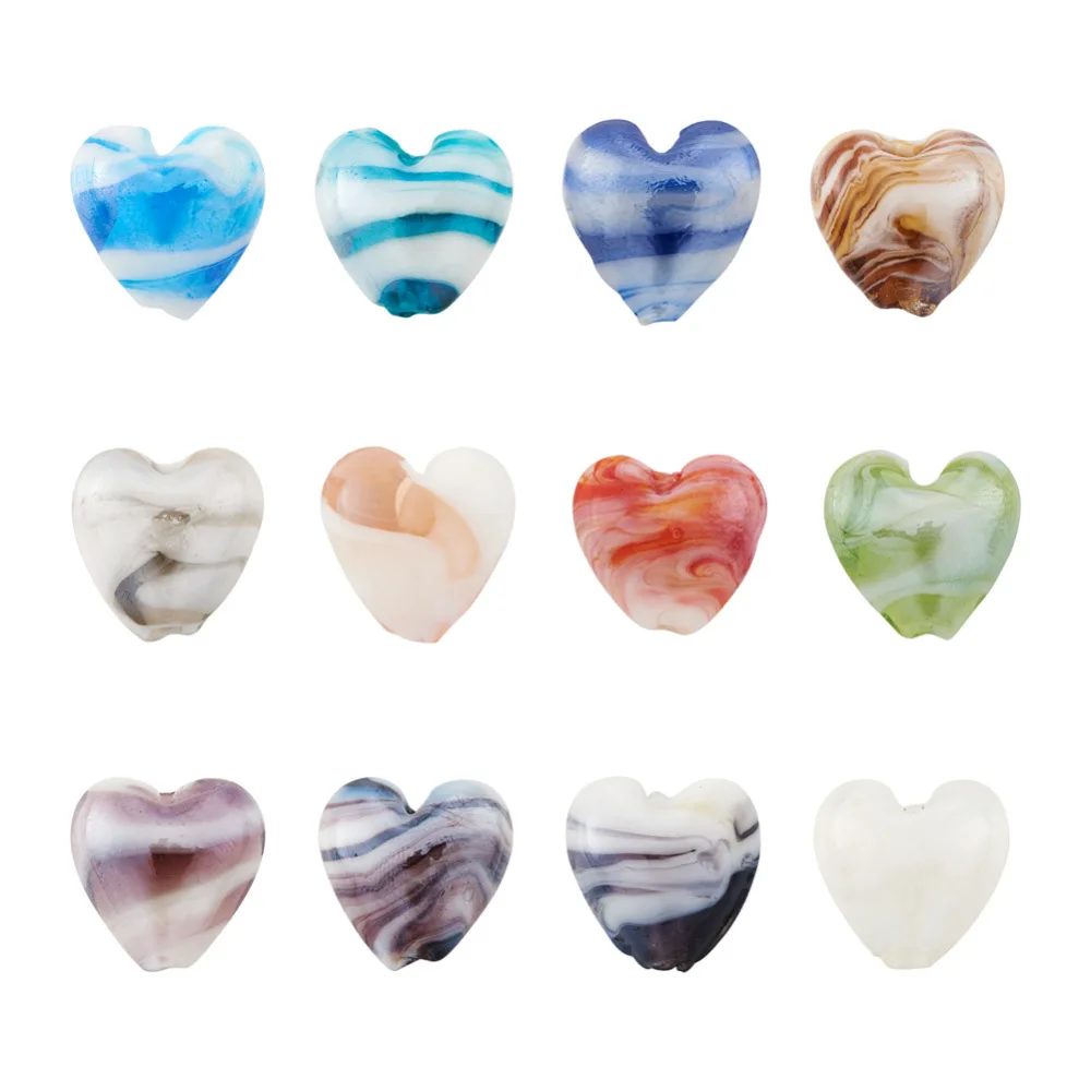 

24Pcs Lampwork Glass Heart Beads Pearlized Style Handmade Love Heart Lampwork Beads for Earring Bracelet Necklace Jewelry Making