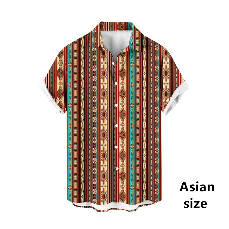 Vintage Striped 3D Print Men Hawaiian Shirts Casual Fashion Lapel Button Short Sleeves Shirt Oversized Summer Unisex Blouse Tops 4