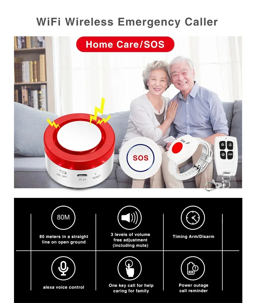 WiFi Panic Button for Elderly Senior Emergency Fall Alert Devices SOS Life Alarm