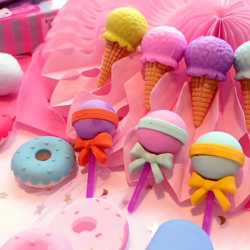 Kawaii Ice Cream Donuts Lollipop Detachable Rubber Eraser for Kids Gift 1Pcs