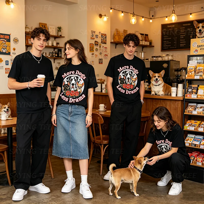 Mehr Hunde, weniger Drama – Great Dane, Frenchie, Chihuahua T-Shirt – Y2K Haustierliebhaber Grafik-Bekleidung – Personalisiertes Streetwear Spruch-T-Shirt