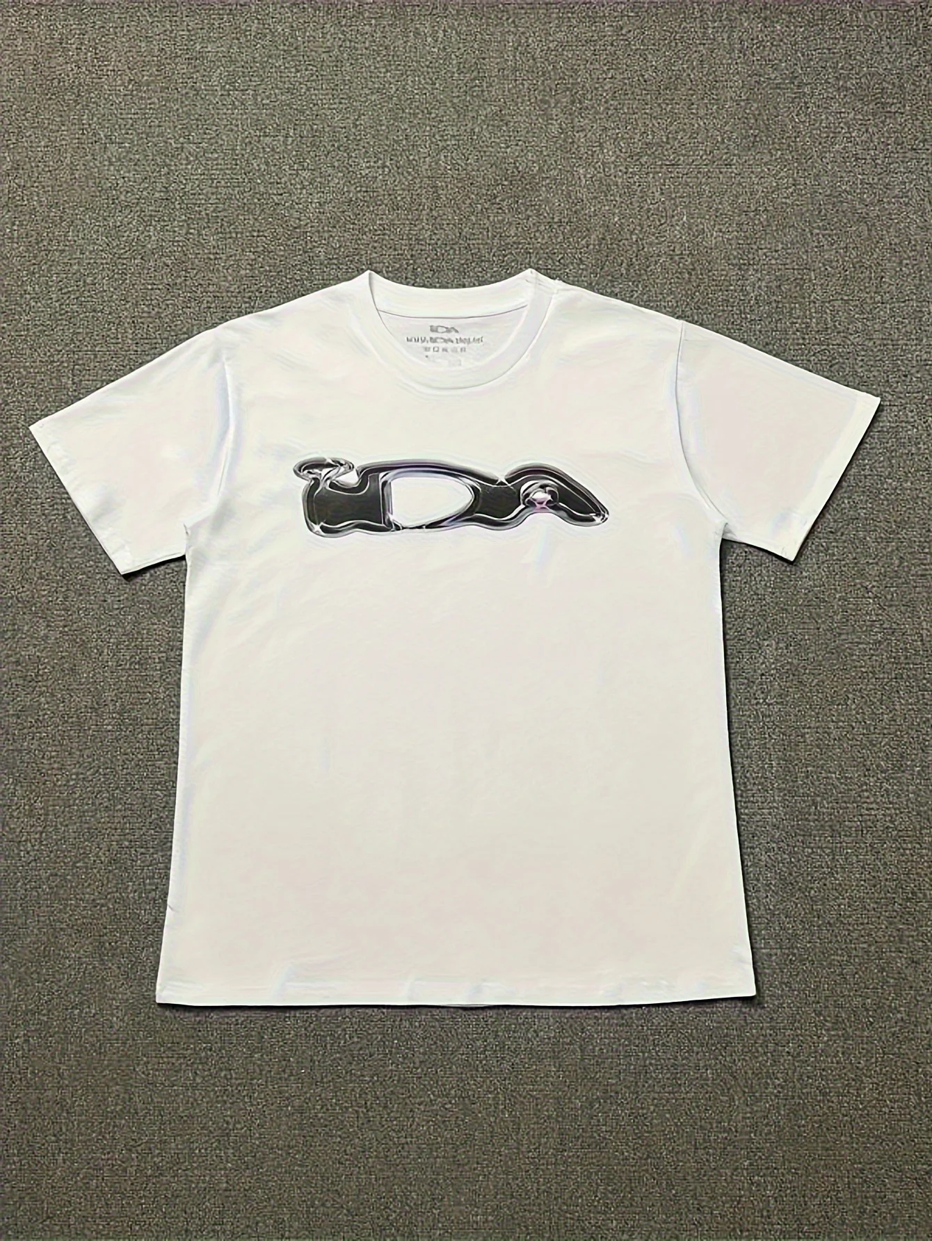 200 Gramm reines, japanisch bedrucktes Ida Plus Unisex-Paar-T-Shirt mit weißem Grund und schwarzem abstraktem geometrischem Design