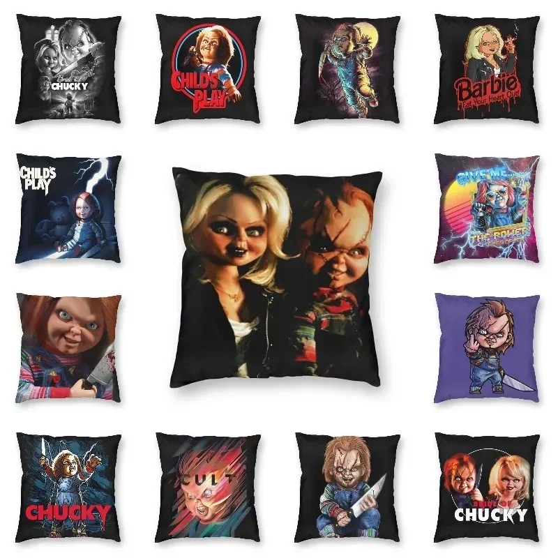 

Childs Play Chucky and Tiffany Square Pillowcover Decoration Horror Movie Halloween Cushion Cover Throw Pillow for Car Printing