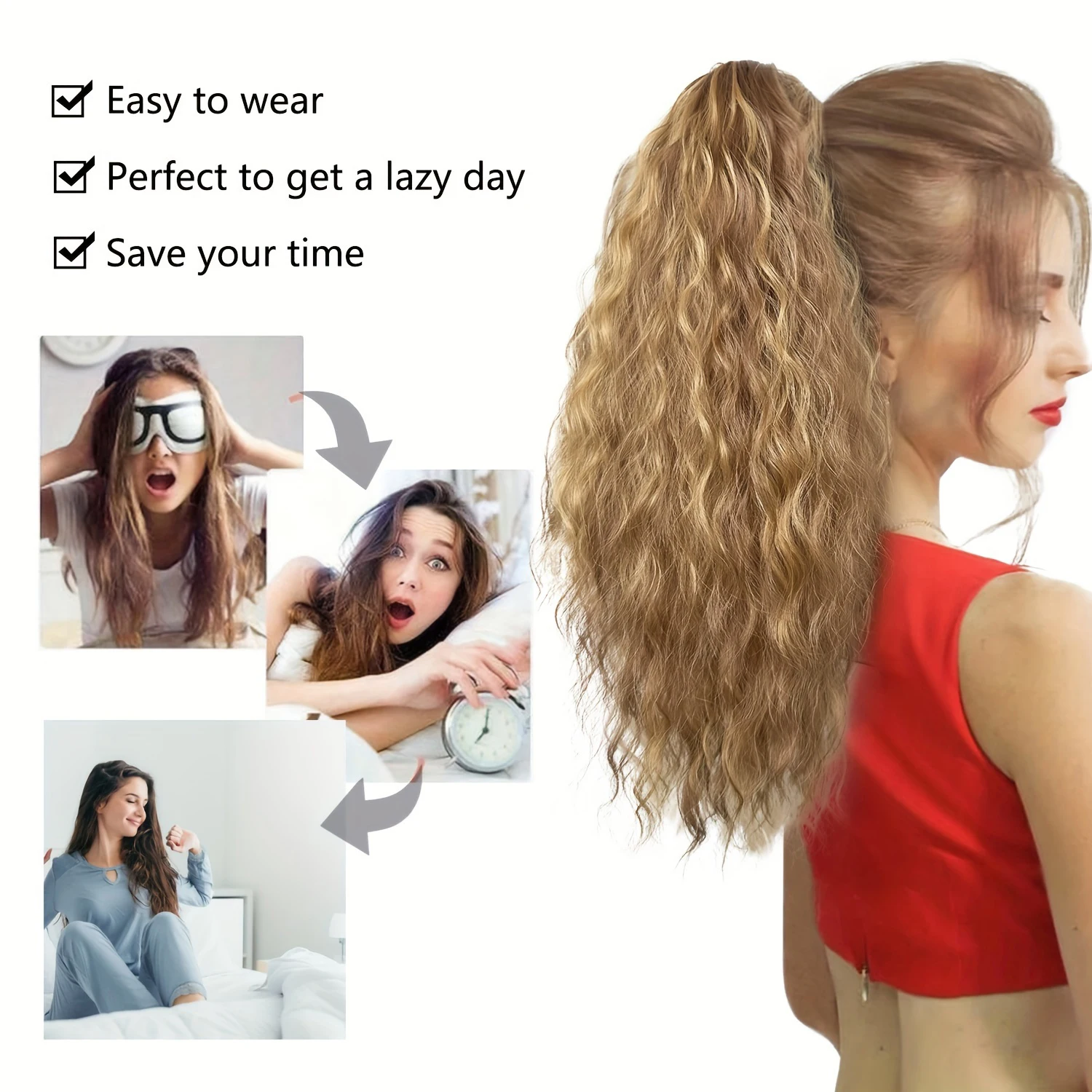Synthetic Ponytail Extension 18 Inches Claw Clip Curly Fluffy Natural Looking Pony Hairpiece for Women Clip In Ponytail Hair Extension Synthetic Ponytail Synthetic Hair Accessories Clip In Ponytail Extensions