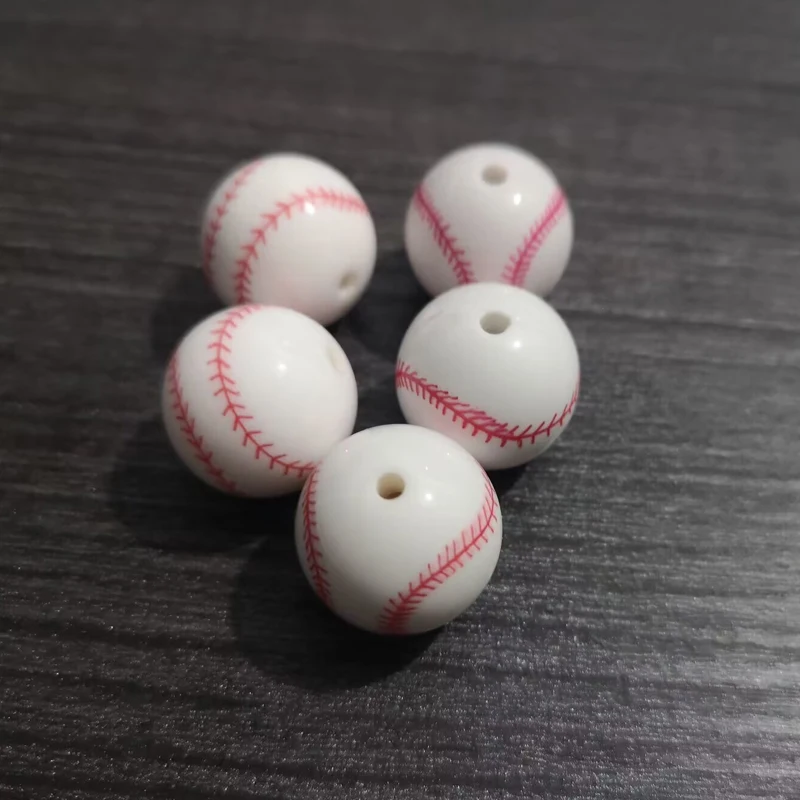 20mm Baseball Print Bead 20pc
