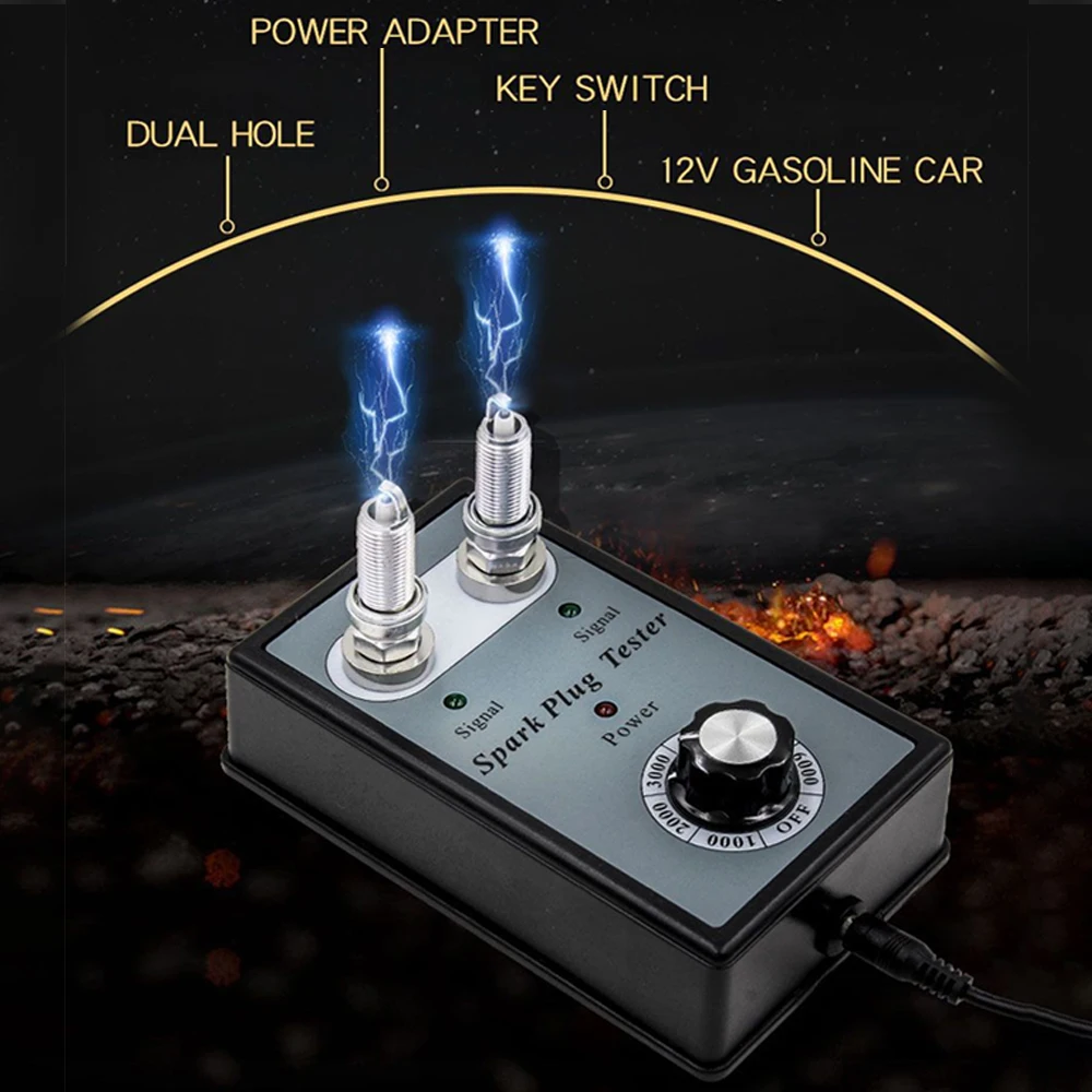 Dual Hole Car Spark Plug Tester, Ignition Plug Analyzer, Diagnostic Tool, 12V Car Spark Tester Detector