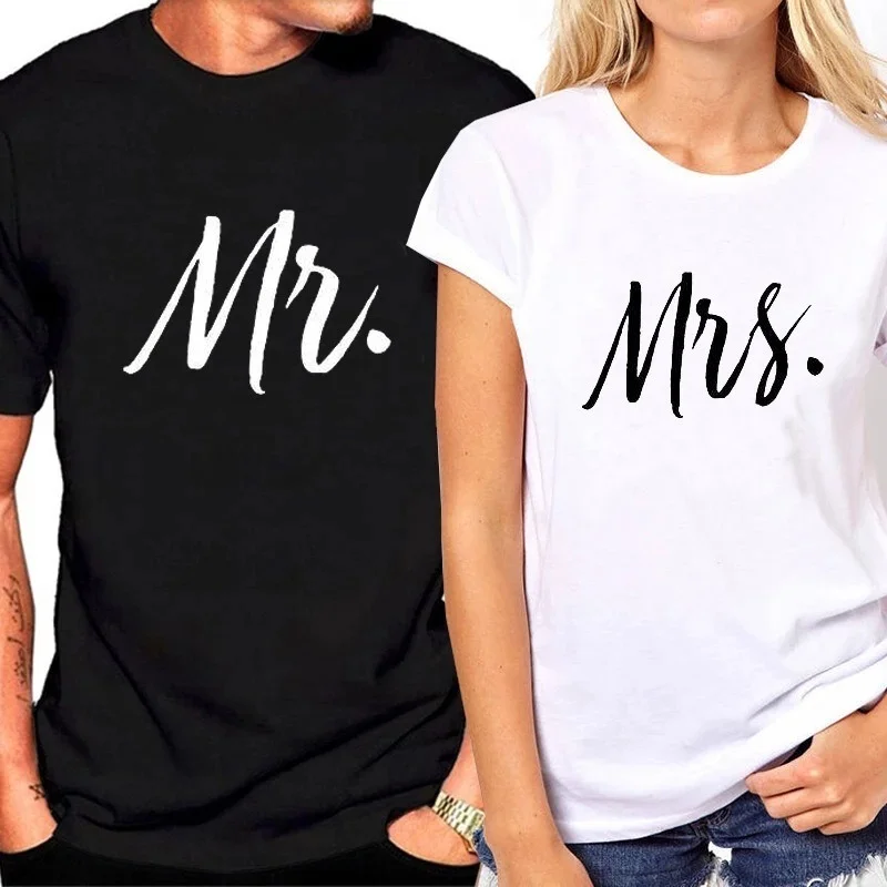 

Парная футболка с надписью «MR MRS», футболка для пары, летняя модная футболка «King Queen», повседневные топы с круглым вырезом