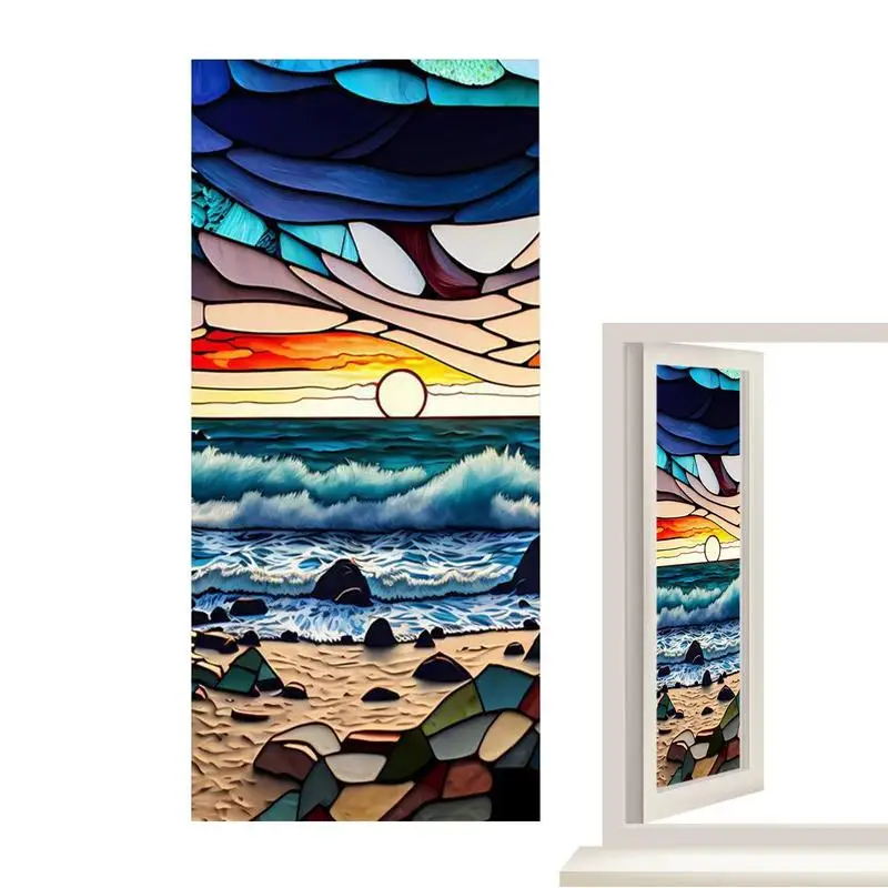 Window Film Window Privacy Film Window Sticker Colorful Painting Film Static Cling Glass Window Privacy Film Removable Decorative Decals Home Bathroom Window Door Sticker