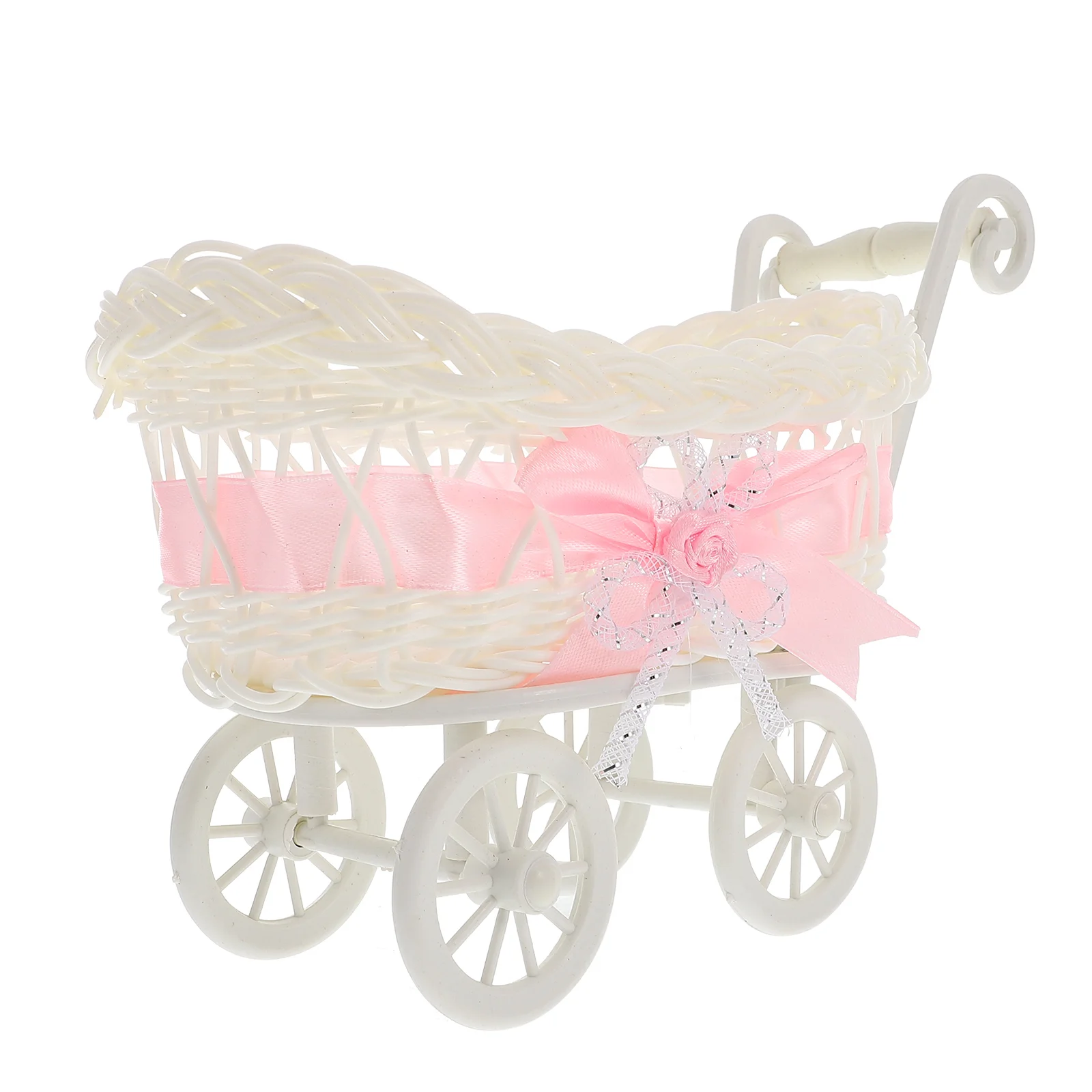 Cestino Baby Cart Shower Passeggino Wicker Woven Shoppingdecorations Cutie Candyflower Mini Rattan Fruit Storage Carrier Small