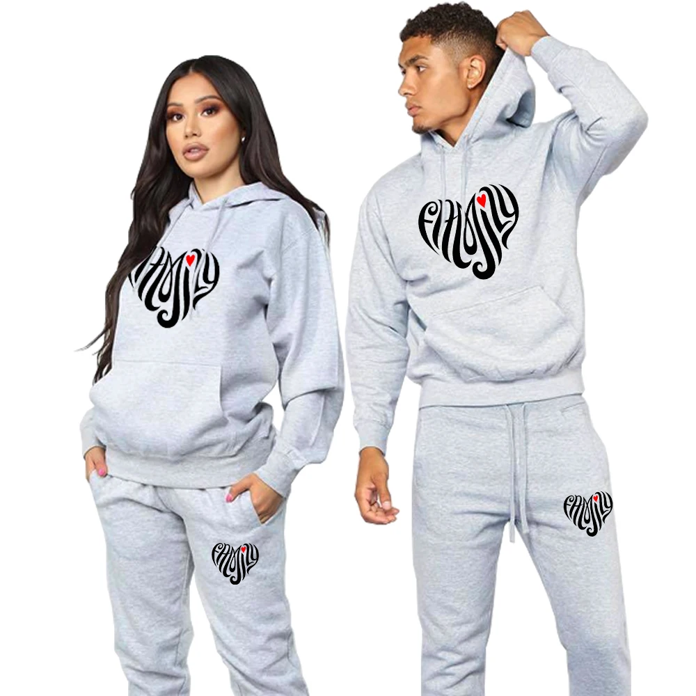 Women Tracksuit Family Print Couple Hoodie and Pants 2 Pieces Lovers Men Clothing Casual