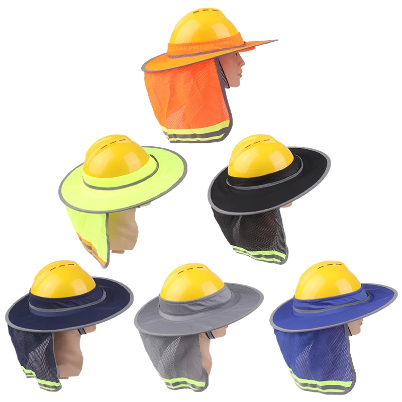 19style Summer Sun Shade Safety Hat Neck Shield Helmet Reflective Stripe Useful Mesh Reflective Cap cover for Construction Worker