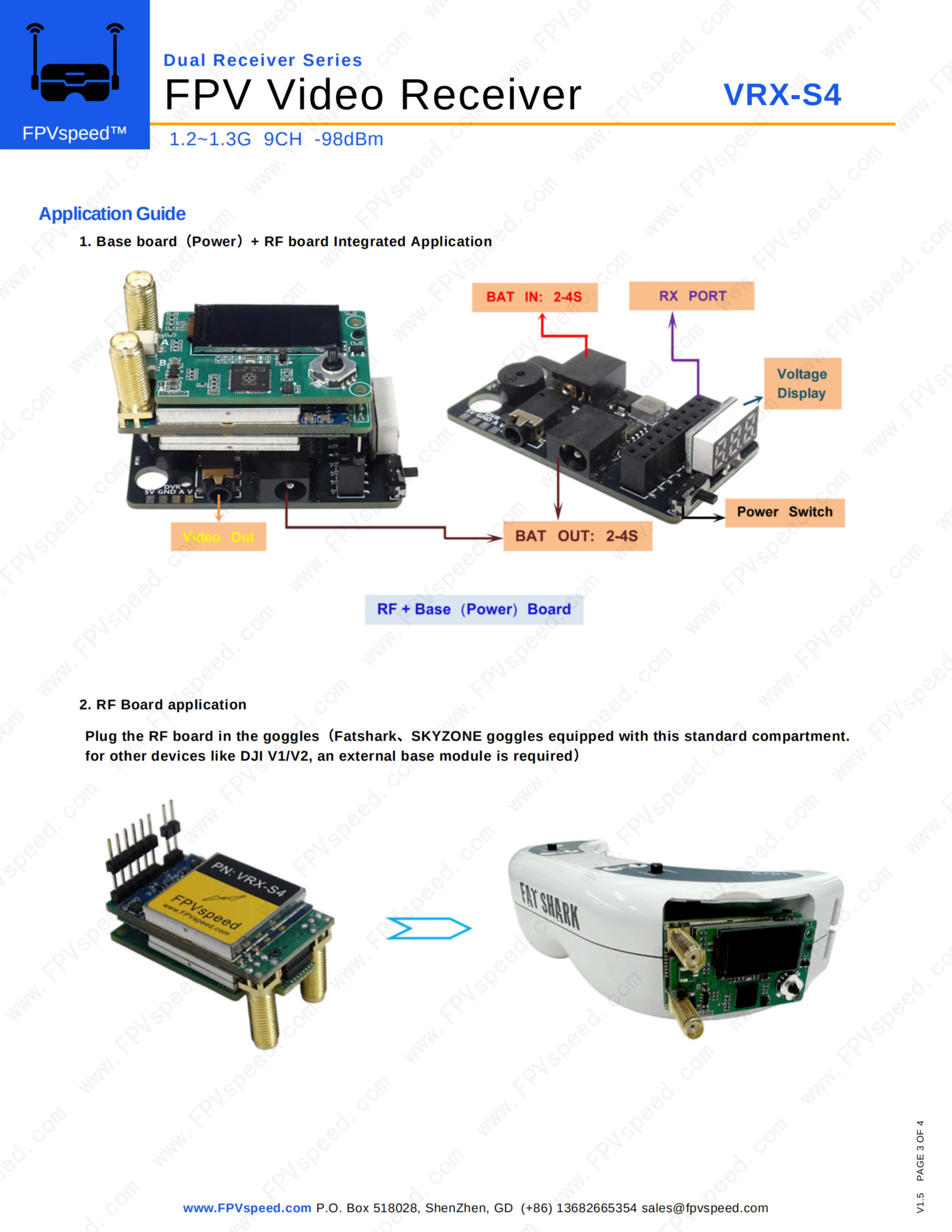 VRX 1,2 GHz 1,3 GHz FPVspeed VRX-S4 1,2 G 1,3 G 9CH FPV Videoempfängermodul, kompatibel mit Fatshark, SKYZONE, DJI V1/V2 Schutzbrillen – Detail 3