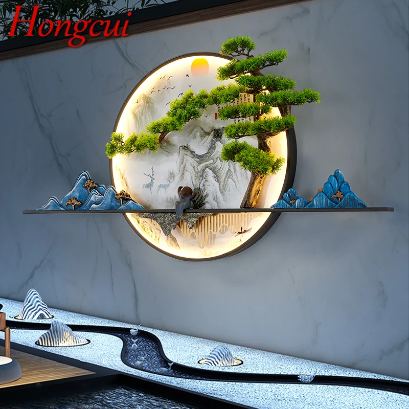 Hongcui Solar Outdoor Mural Lamp Creative Pine Circular Landscape Waterproof Mural Outdoor Villa Courtyard Decoration Painting winter forest landscape bath mats set christmas pine tree christmas snowy nature rustic outdoor carpet bathroom rug toilet cover