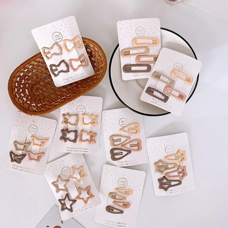 4 Pcs/Set Children Girls Baby BB Clips Coffee Color Geometric Stars Ornament  Kids Hair Clips  Sweet Hairpins Hair Accessories 5pcs european and american new coffee headscarf suit children brown plug cotton headwear combination baby flower hair band