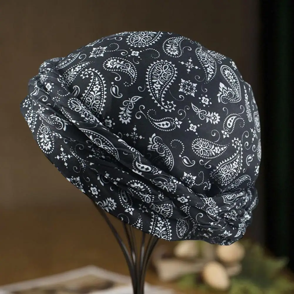 

Men Turban Hat Bohemian Men's Double Layer Satin Turban Hats with Cashew Flower Print Stylish Headwraps for Hip-hop Fashion